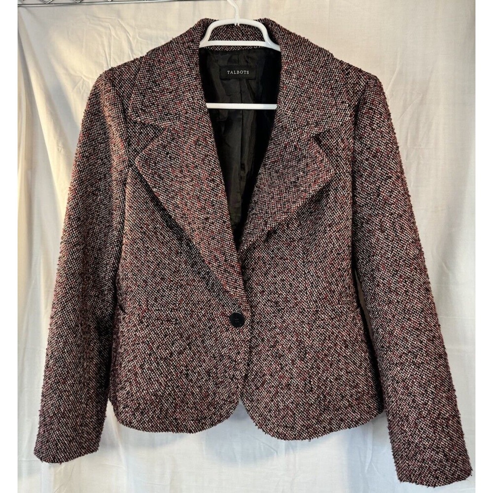 Talbots Purple Black Tweed Fitted Cropped Jacket Sz Small